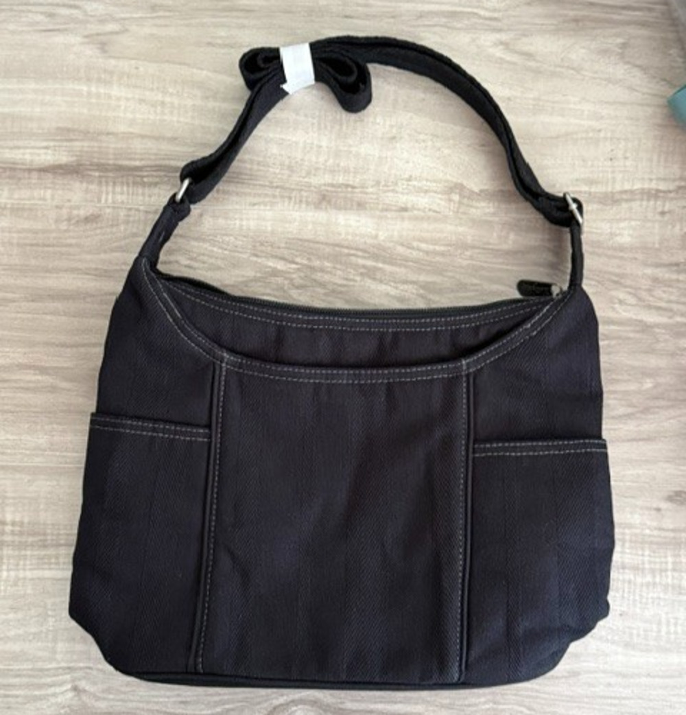 NWT Thirty-One Free To Be Carry All Crossbody/Shoulder Black Twill Stripe Bag